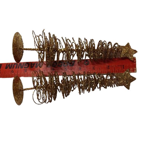 Vintage Gold Christmas Ornaments Set Bells Trees Pear Teardrop Glitter 8 Pc - Picture 8 of 15